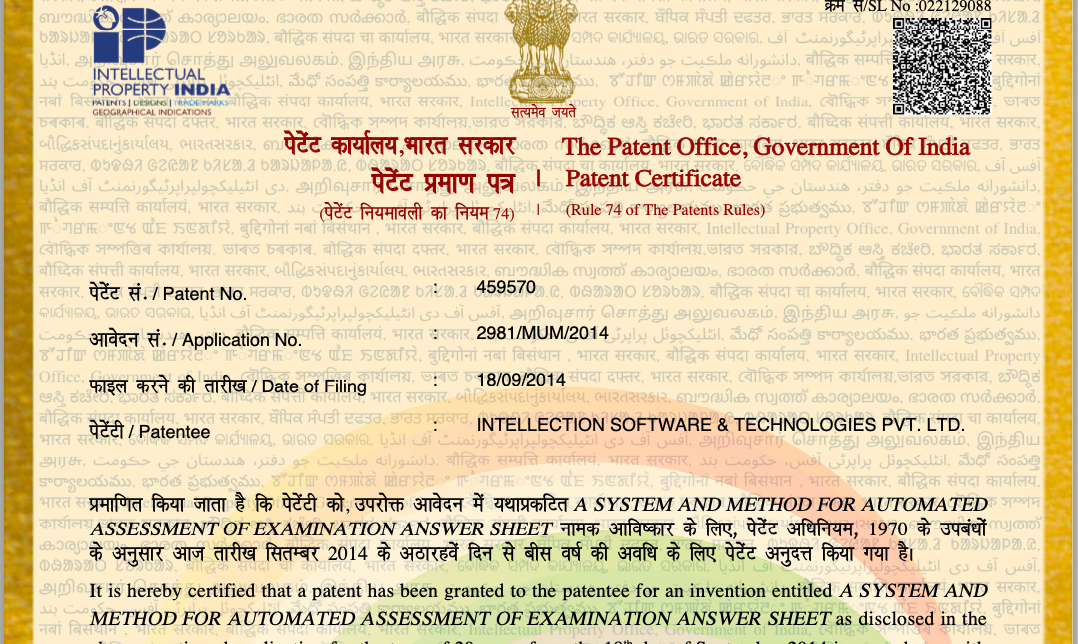 Patent on Image Processing based Assessment System